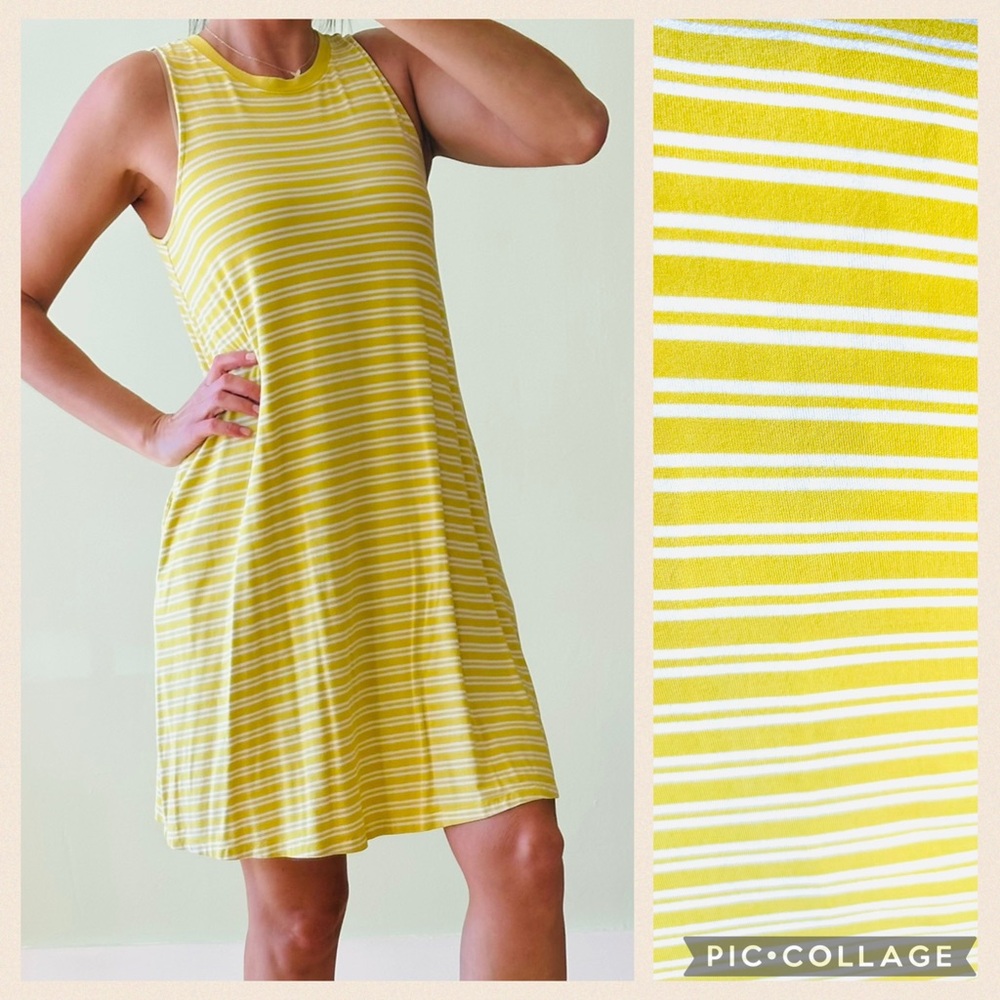 Time and Tru Yellow and White Striped Tee Shirt Dress
